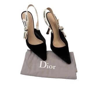 Christian Dior J’Adior Slingback Heel 3.5" Black Velvet pointed toe EU 37 US 7